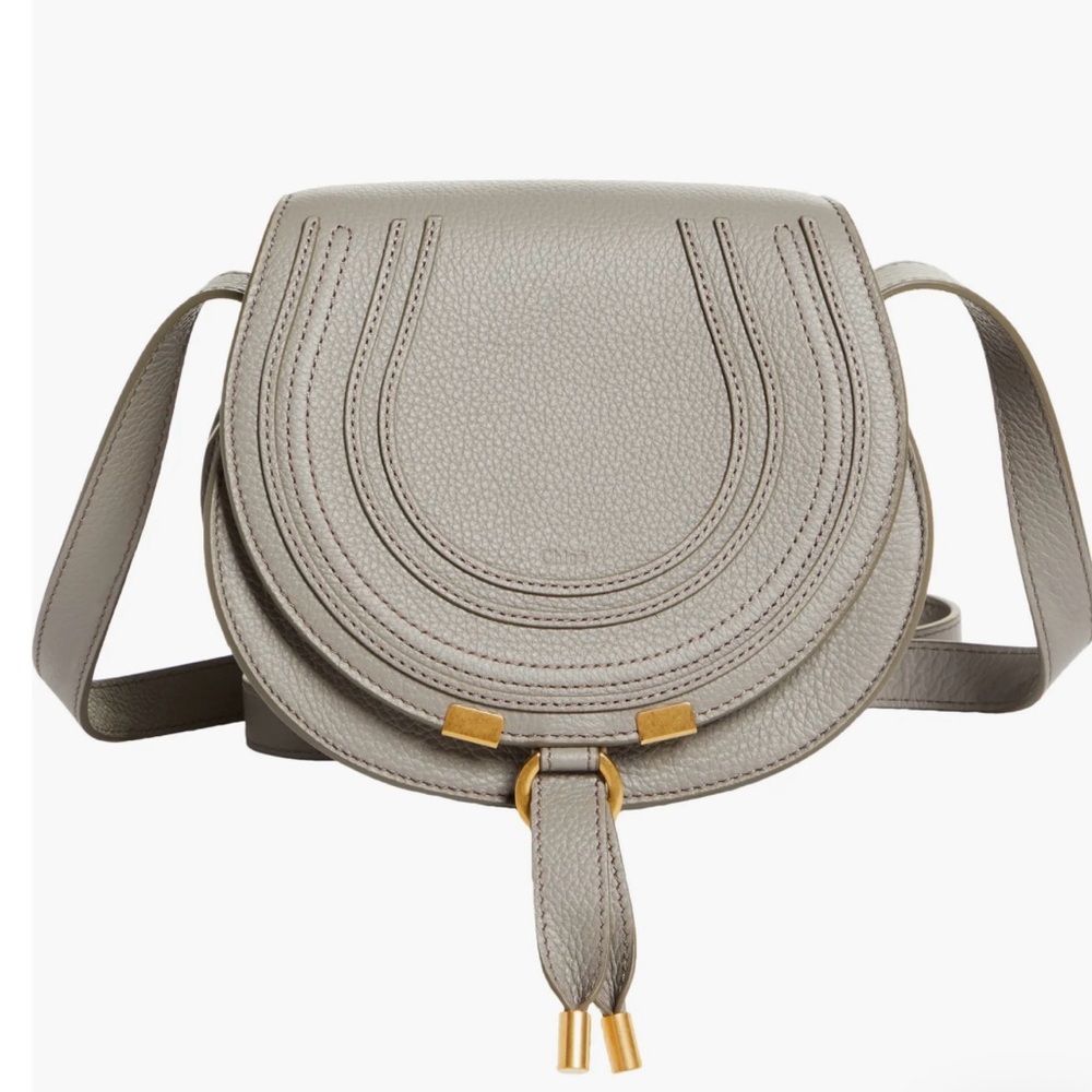 Chloe Gray Gold Crossbody Bag with Saddle Shape